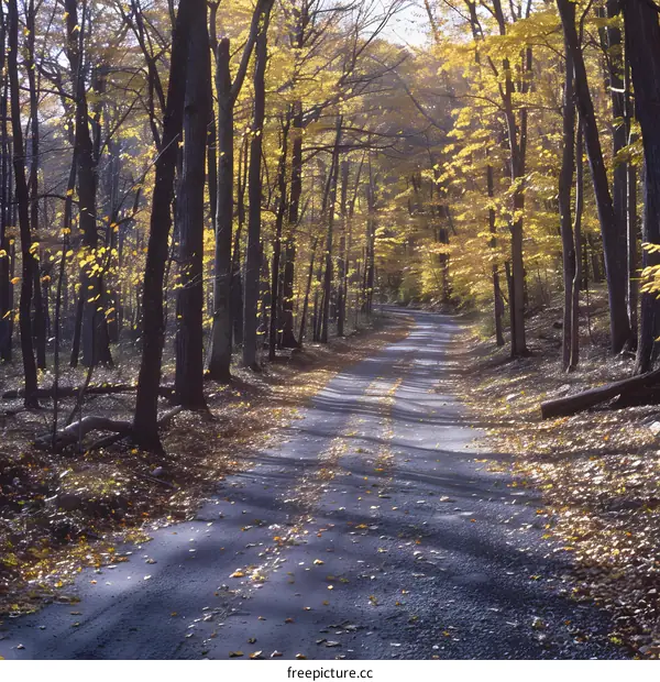 Autumn Road Through The Woods