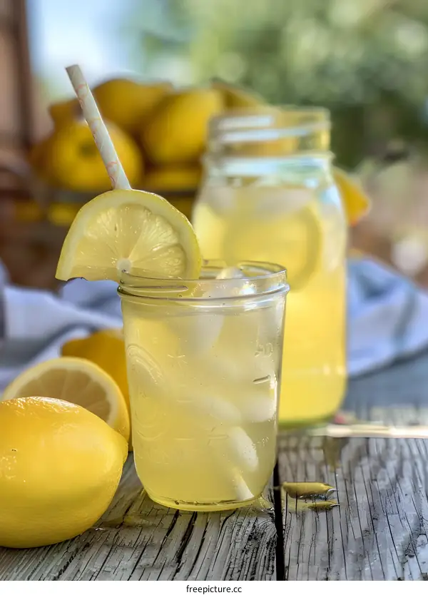 Refreshing Summer Lemonade with Ice and Lemon Slices