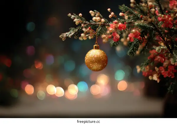 Golden Christmas Ornament on a Branch