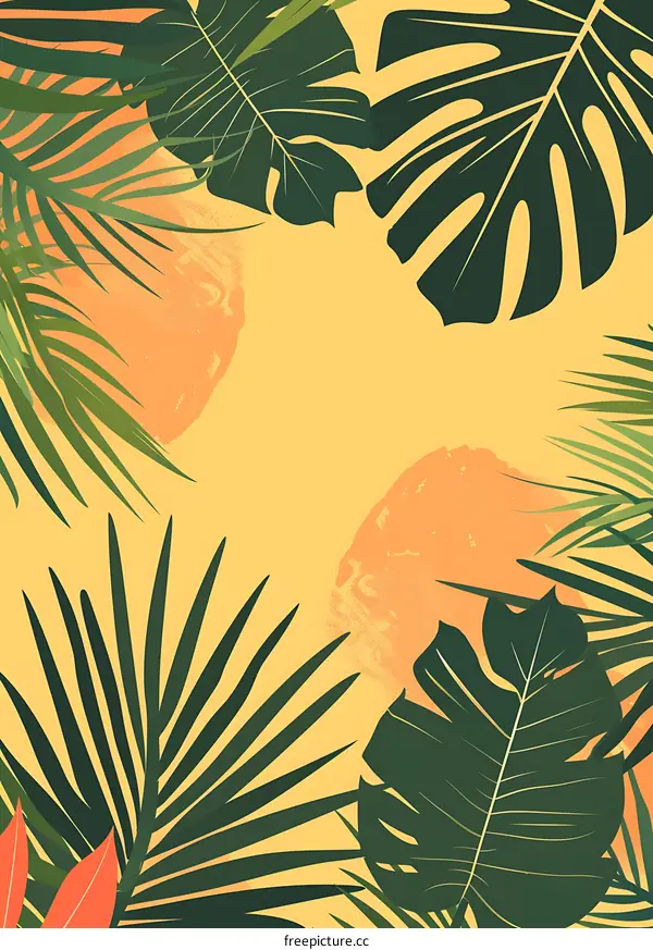 Tropical Leaves Illustration On Yellow Background