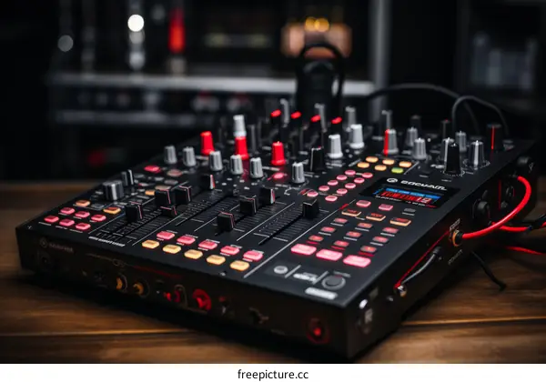 Professional DJ Mixer with Red and Black Design