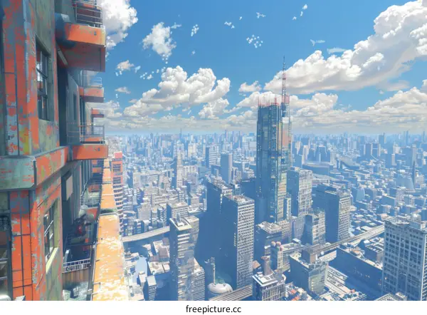 Futuristic Cityscape Aerial View Illustration