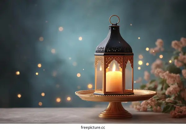 Ramadan Lantern with Candle Light and Floral Decor
