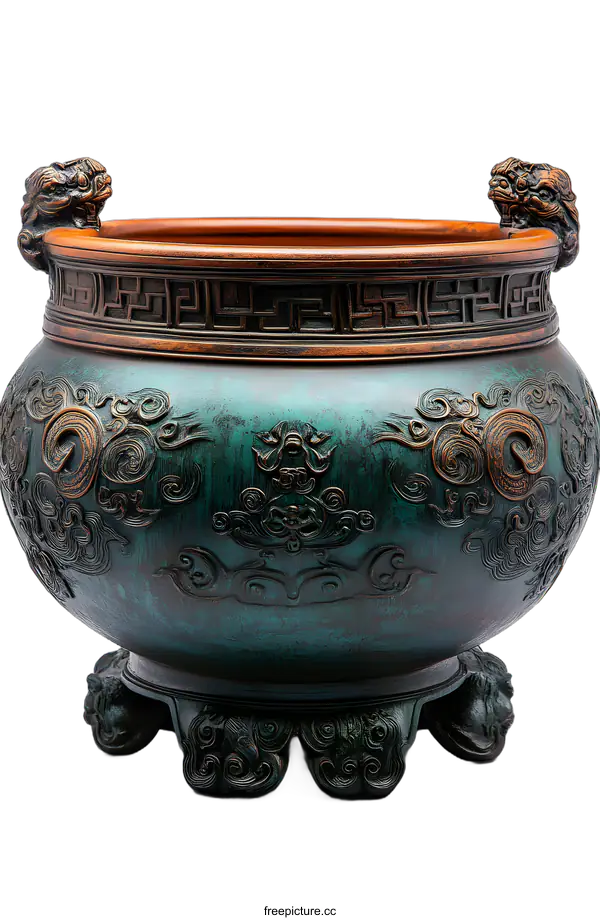[Transparent Background PNG]Antique Chinese Bronze Incense Burner With Dragon Design