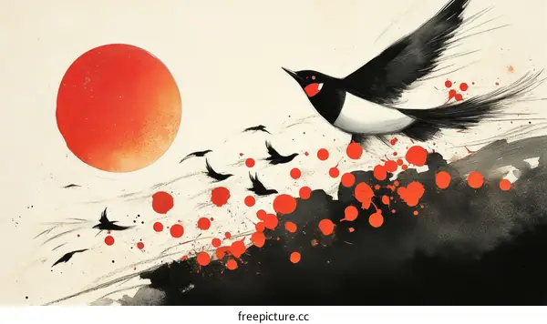 Birds Soaring Above a Crimson Sun