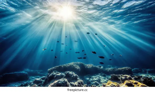 Sunlight Piercing the Underwater Coral Reef