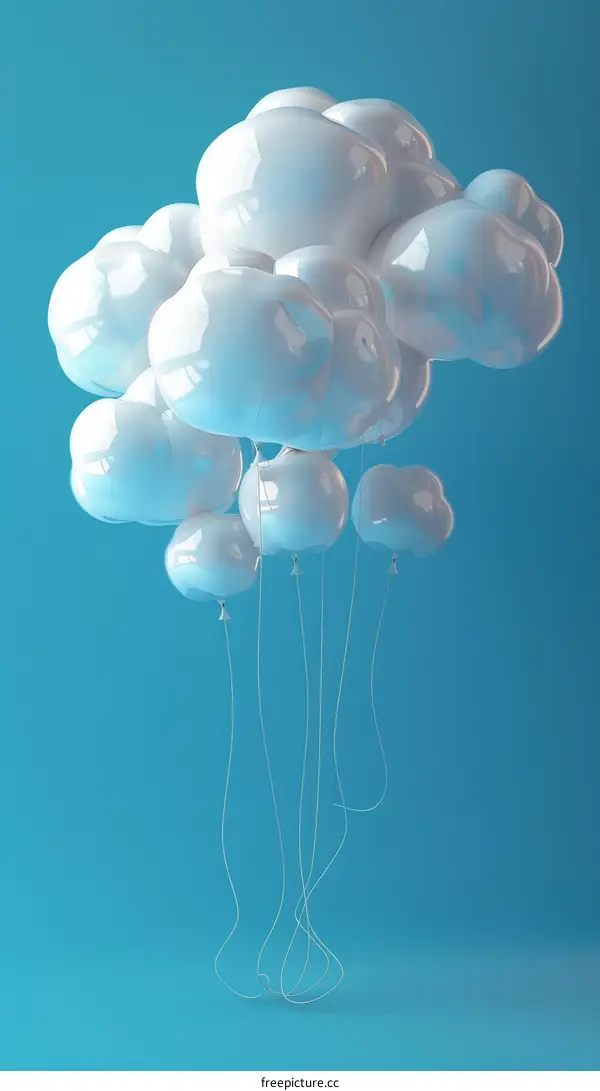 White fluffy clouds balloons floating on blue background