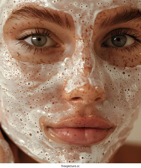 Closeup of Woman with White Foaming Face Mask