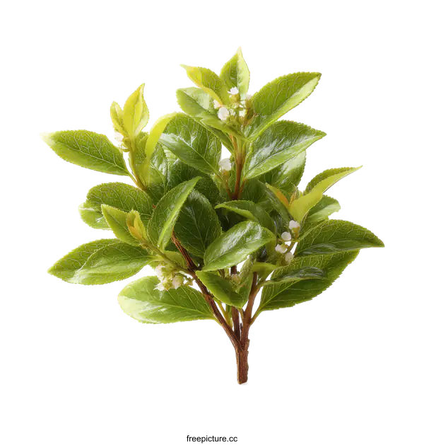 [Transparent Background PNG]Close-up of Small Shrub with Green Leaves and Tiny White Flowers