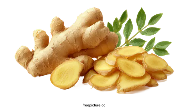 [Transparent Background PNG]Fresh Ginger Root and Slices Close-up