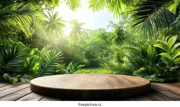 Tropical Jungle Scene with Wooden Display Platform