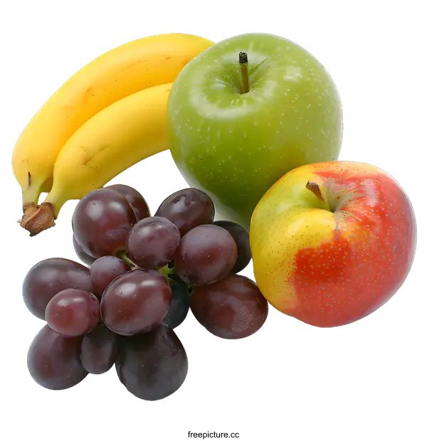 [Transparent Background PNG]Fresh Fruit Arrangement with Bananas, Apples and Grapes