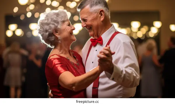 Elegant Elderly Couple Dancing at Ballroom Event