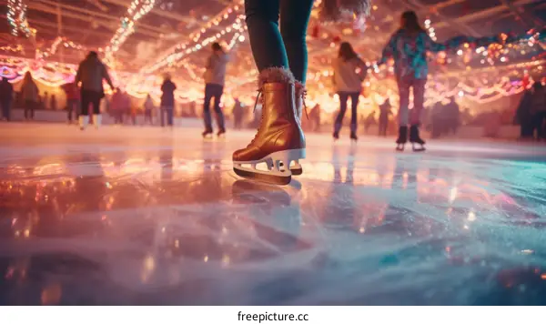 People ice skating on an indoor ice rink