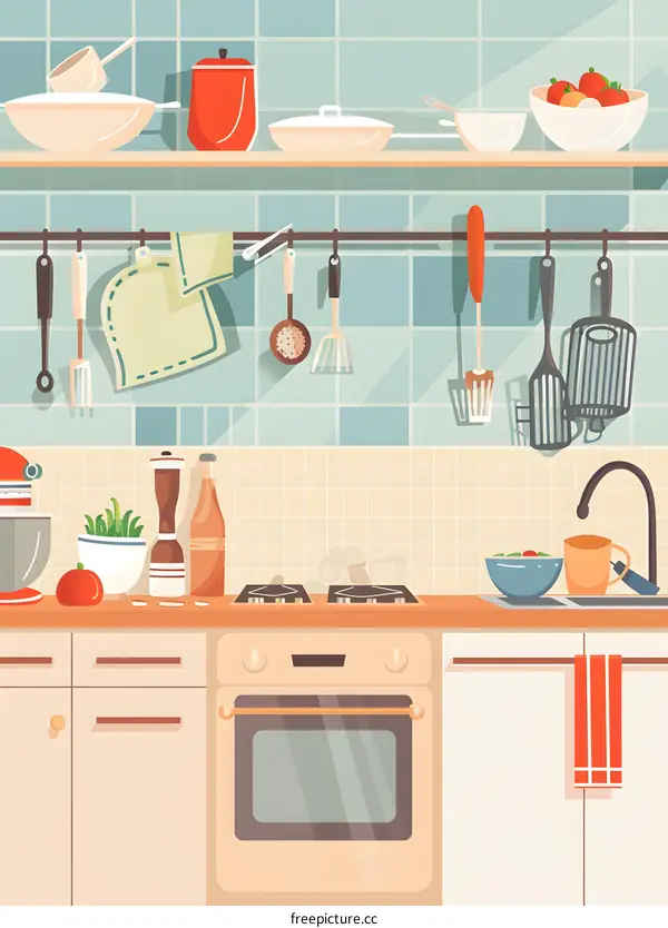 Kitchen Interior Design with Stove, Oven and Countertop