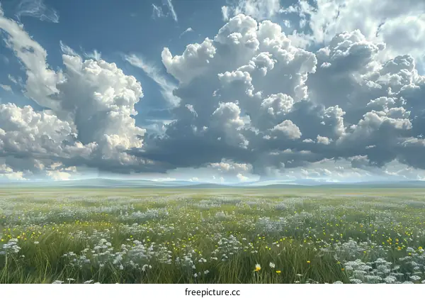 Serene Meadow Under Vast Blue Sky