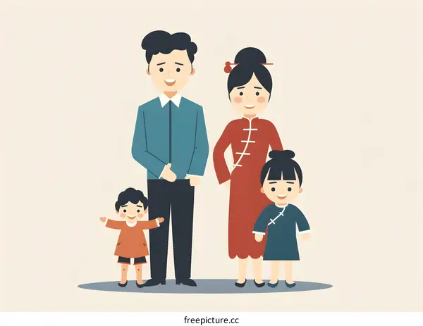 Happy Chinese Family Illustration