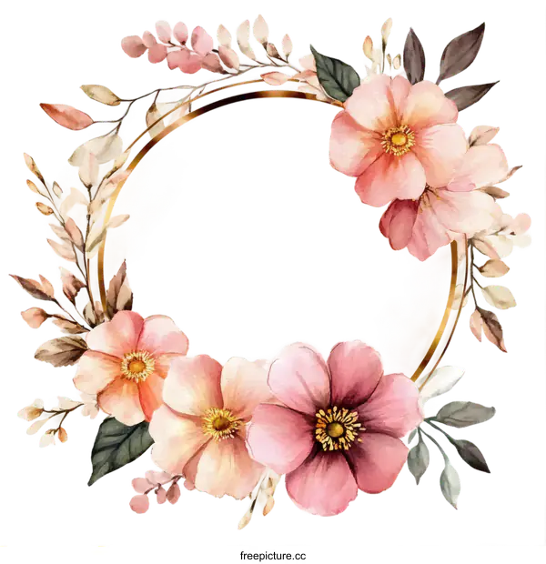 [Transparent Background PNG]Floral Watercolor Circle Frame Design