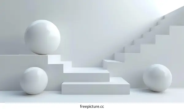 Abstract Geometric White Sphere Stairway Scene