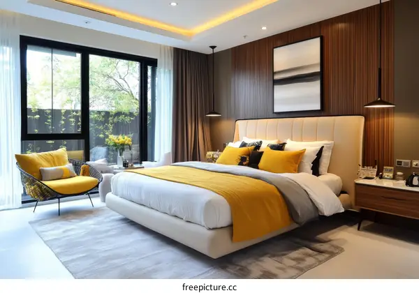 Modern Bedroom Interior Design with Yellow Accents