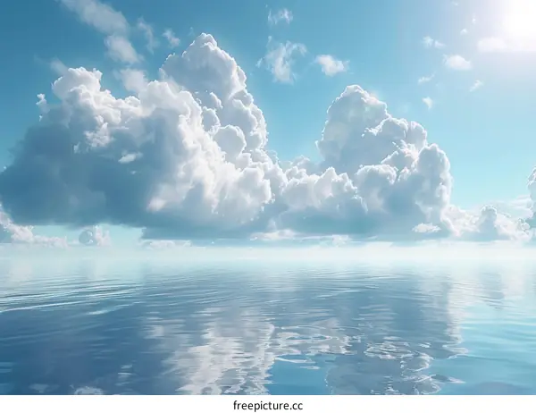 Blue Sky and White Clouds with Sun Reflection on Tranquil Sea