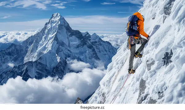 Mountaineer on the summit of a mountain