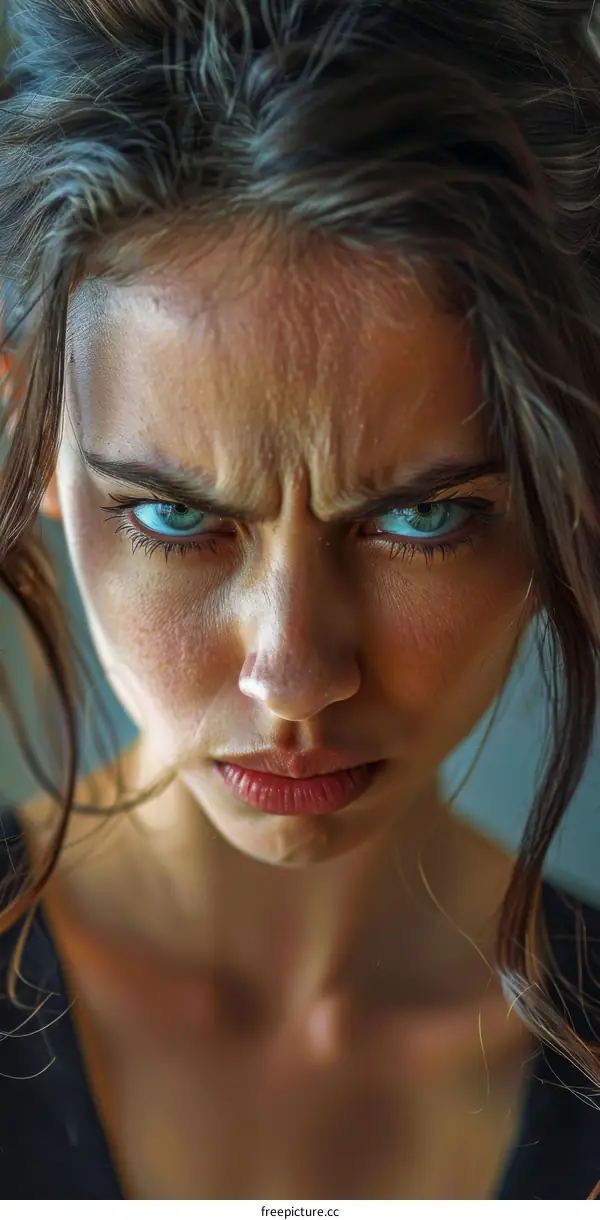 Close-up Portrait of a Woman with Intense Expression
