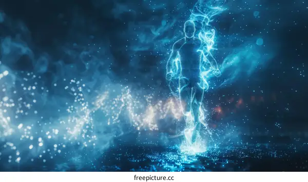 Blue transparent man walking