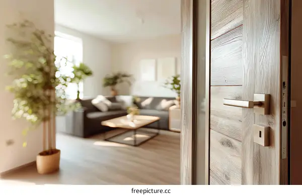 Modern Wooden Door in a Cozy Living Room