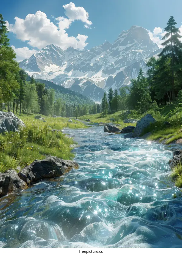 majestic snow capped mountain river landscape