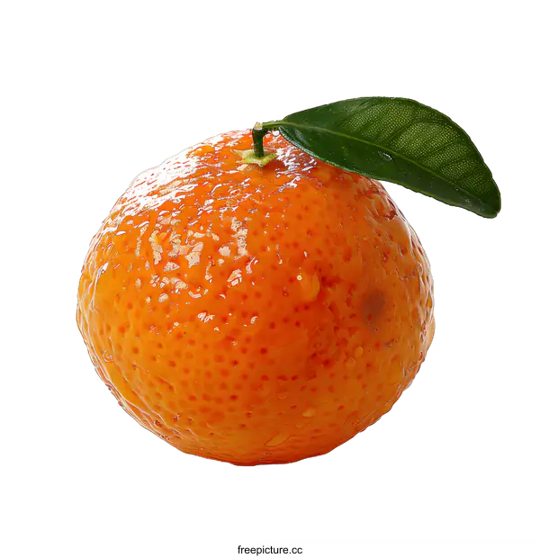 [Transparent Background PNG]One fresh orange with green leaf
