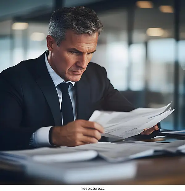 Businessman reviewing important documents at his desk