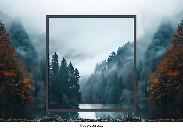 Misty Forest Landscape with Frame