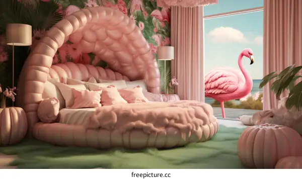 pink surreal bedroom flamingo