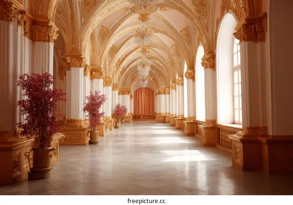 Golden Palace Corridor Interior with Architectural Detail
