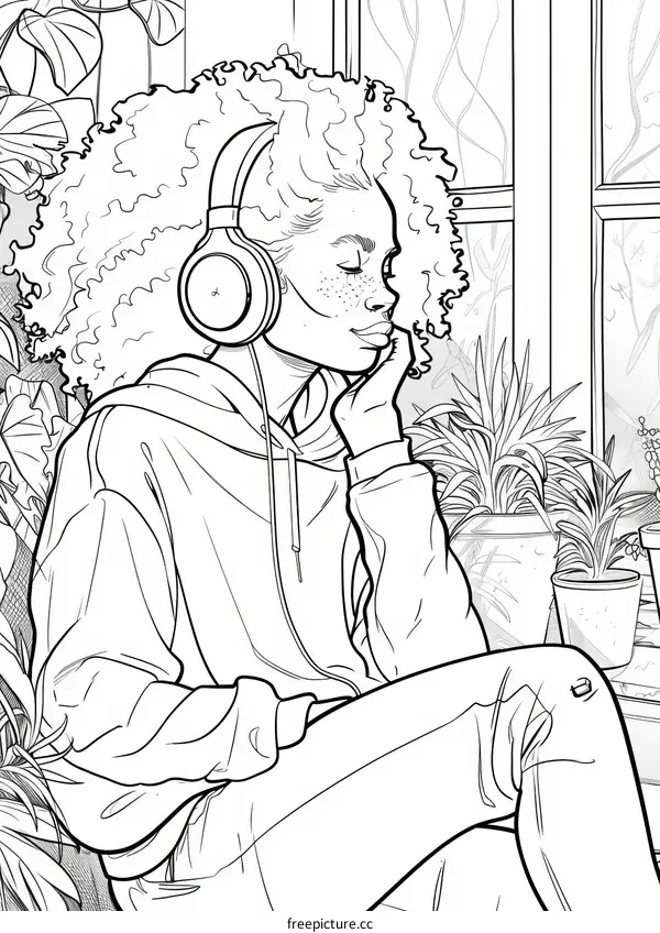 Black Woman Listening to Music with Headphones