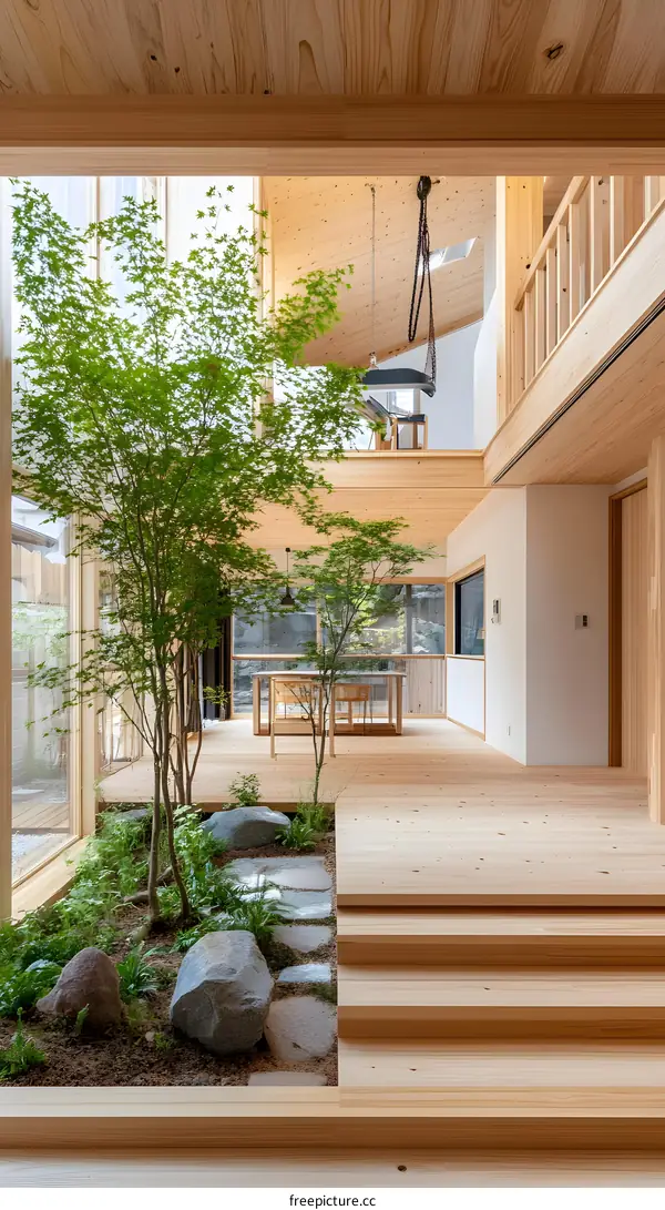 Modern Japanese Home Interior Design with Indoor Garden