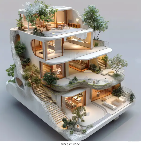 Modern Multi-Level House with Lush Gardens