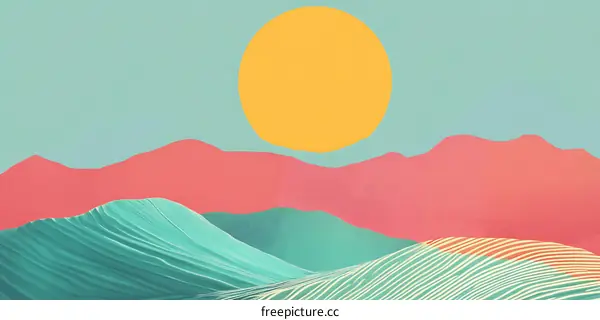 Abstract Illustration of Mountains and Sun