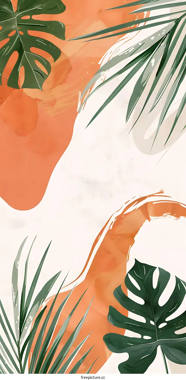 Tropical Leaves Watercolor Abstract Background