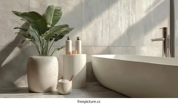 Modern Bathroom Interior Design with Plants and Bathtub