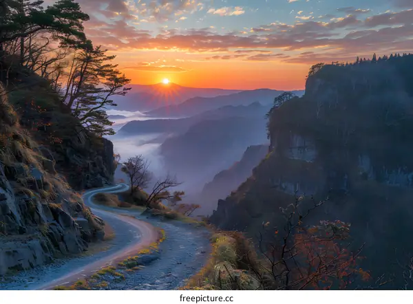Winding Mountain Road at Sunset
