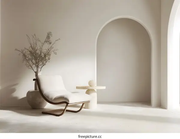 Minimalist Interior Design with White Chair and Archway