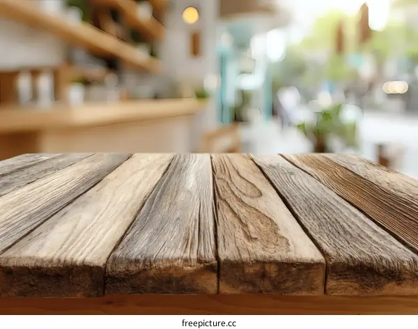 Wooden Tabletop in a Cafe Setting