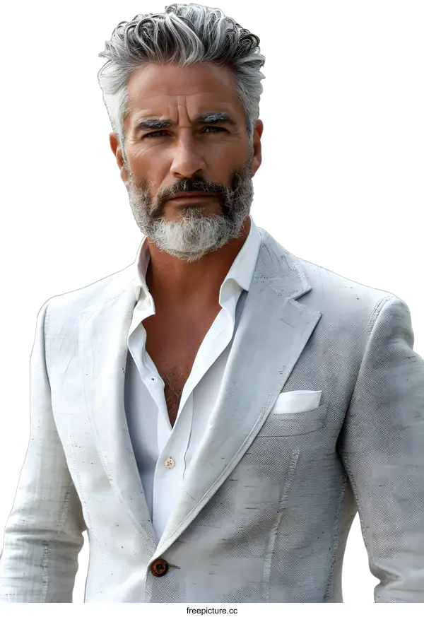 [Transparent Background PNG]Portrait of a handsome man with grey hair and beard