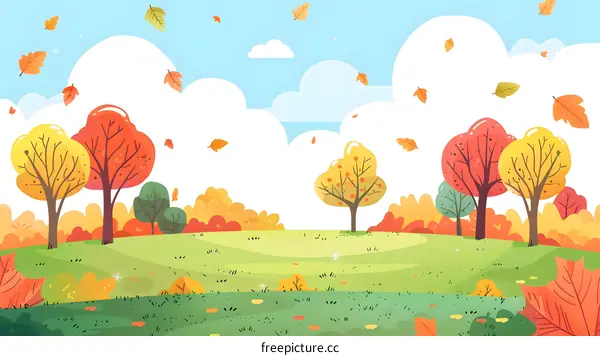 Autumn Landscape With Colorful Trees and Falling Leaves