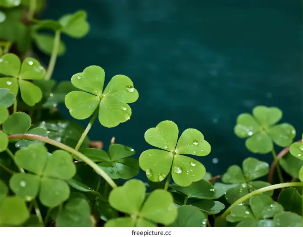Green Clover Leaves with Water Drops in Nature
