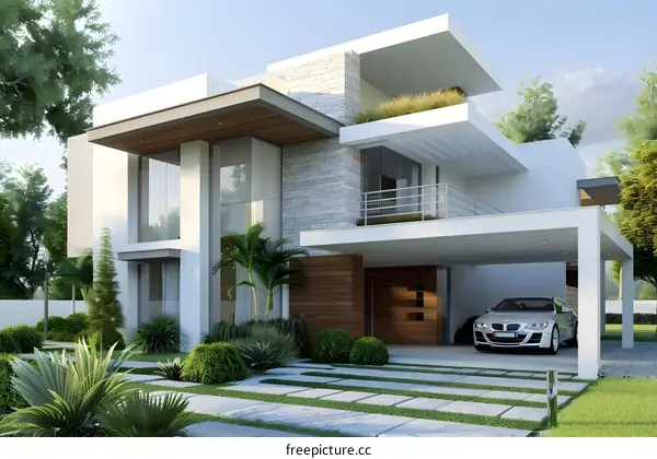 Modern Luxury Home Exterior Design with Green Landscaping