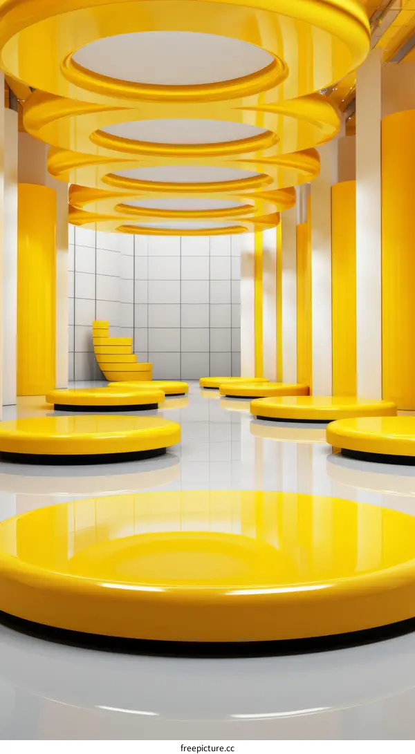 Modern Yellow Room with Podiums - 3D Rendering