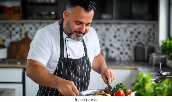 Man Cooking in the Kitchen with Smiling Face